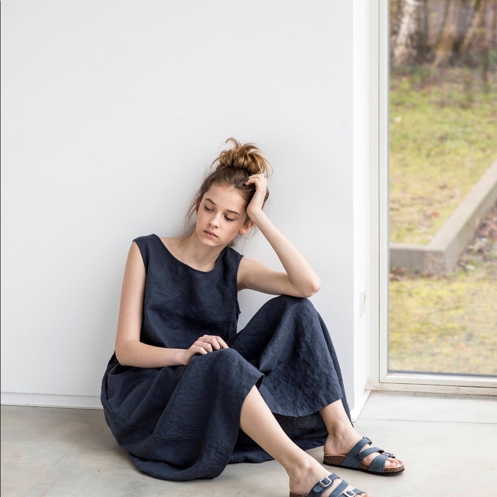 notPerfectLinen smock linen dress - charcoal